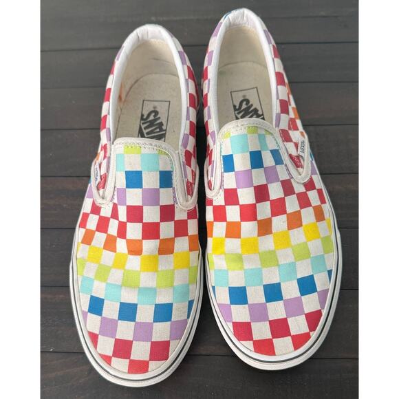 Vans Shoes - Vans Rainbow Checkered Slip Ons Women Size 10 Men 8.5 EUC